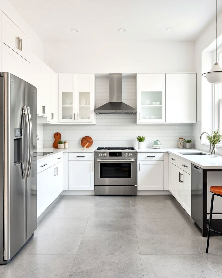 sleek minimalist grey floor kitchen