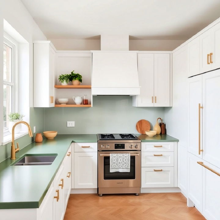 sleek sage green countertop for minimalist kitchen