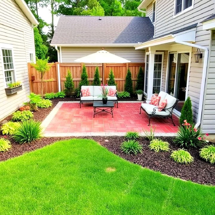 small patio with red paver accents