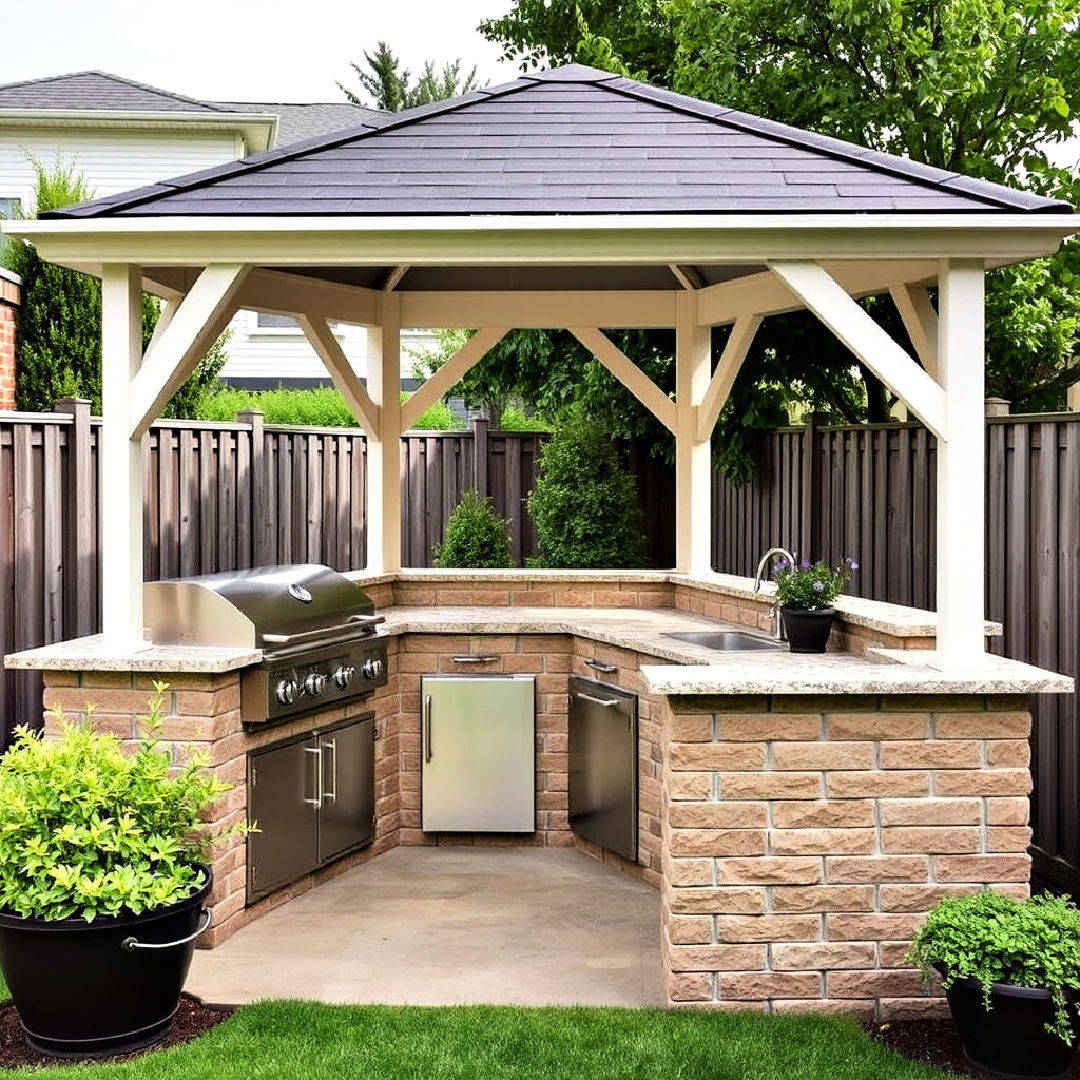 small space outdoor kitchen with compact gazebo