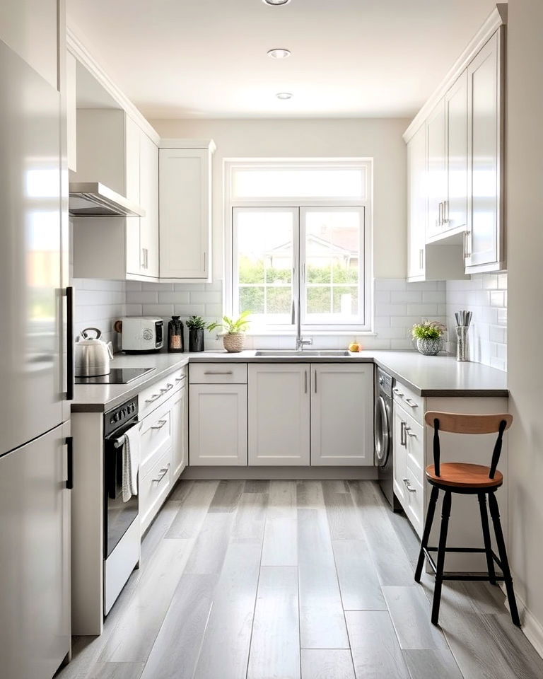 soft grey floor for small kitchens