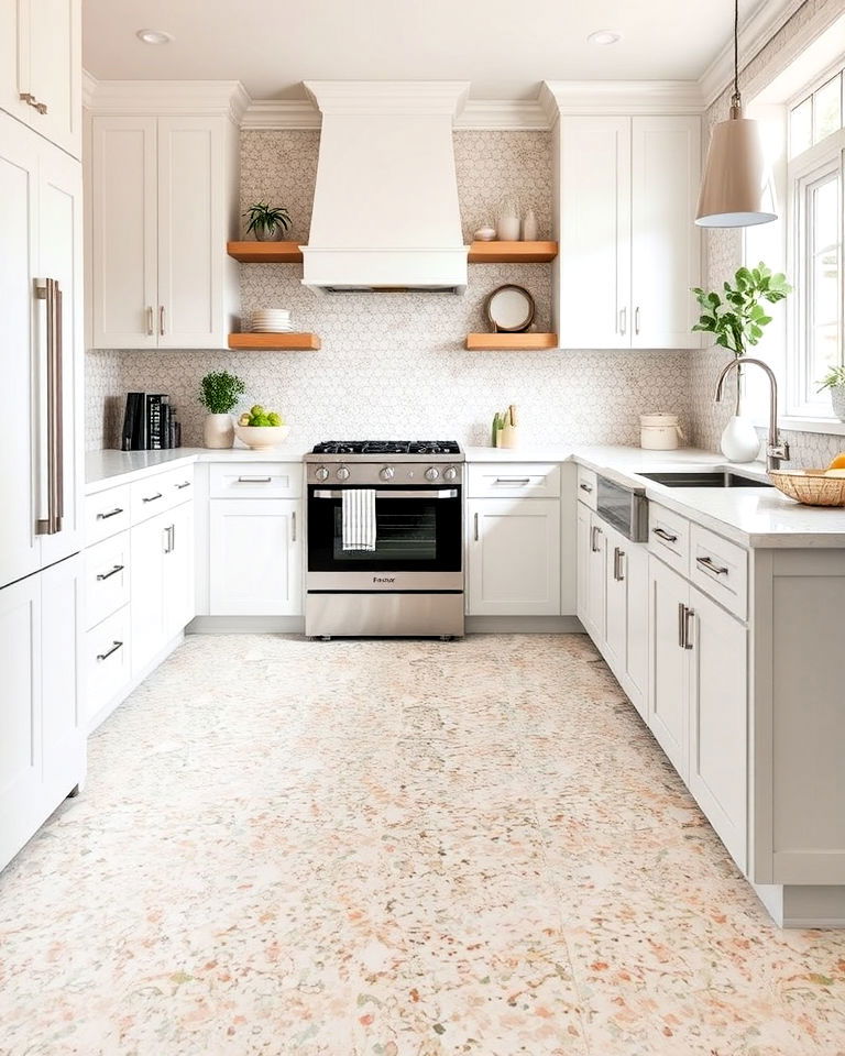 soft pastel terrazzo floor for kitchen