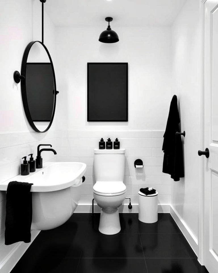 sophisticated black and white themed bathroom décor