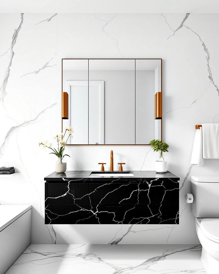 sophisticated black marble bathroom vanity