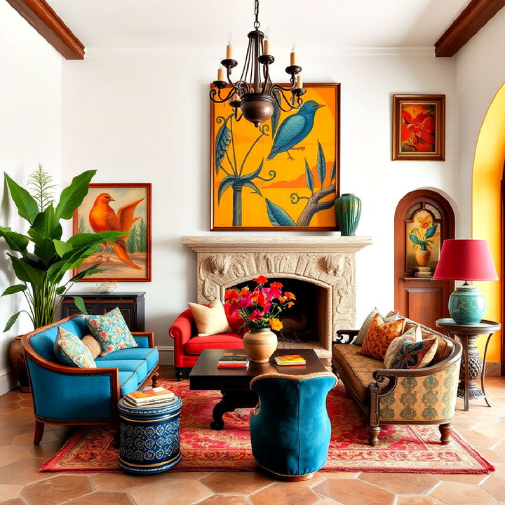 spanish living room with vibrant and bold color accents