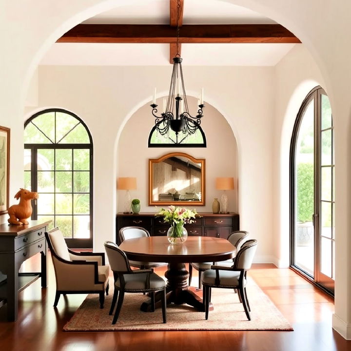 spanish style arched dining room doorway and windows