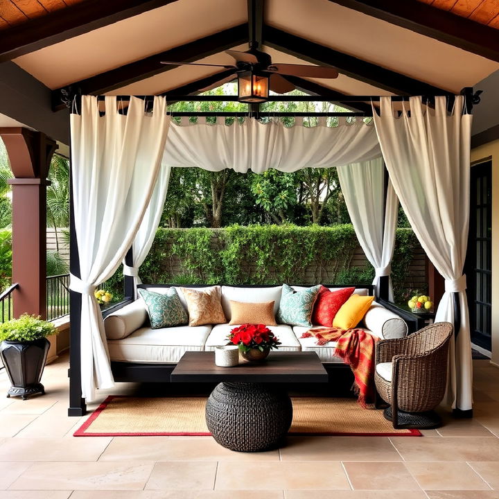 spanish style canopy bed for a luxurious patio retreat