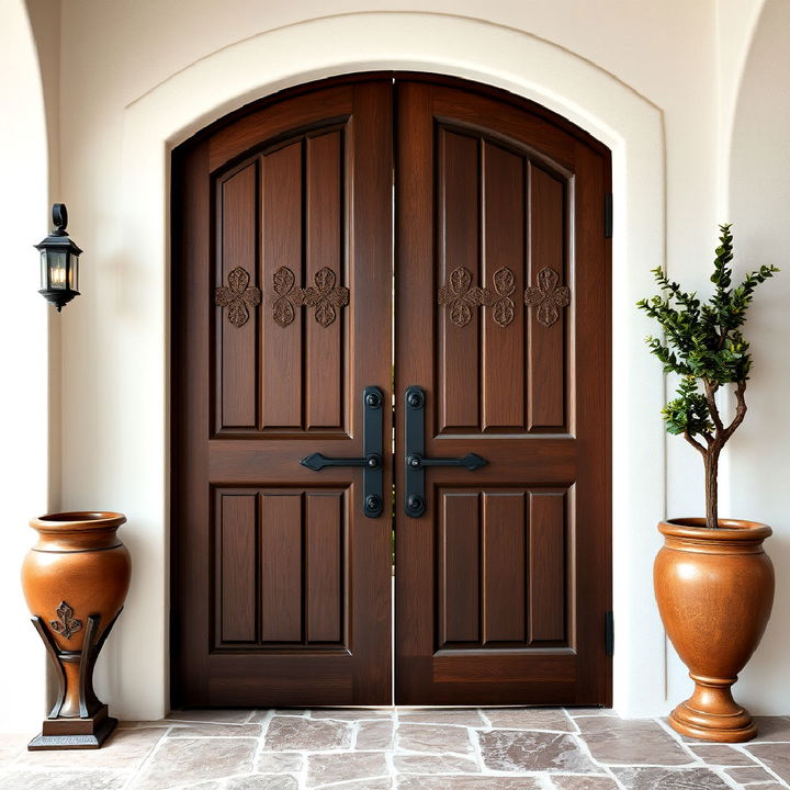 spanish style hand carved wooden entrance doors