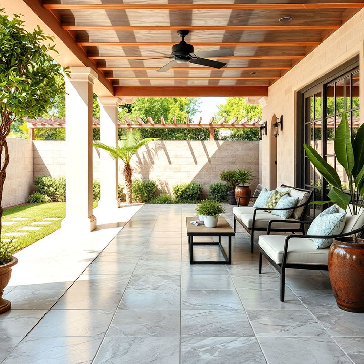 sparkling finish with quartzite tiles patio