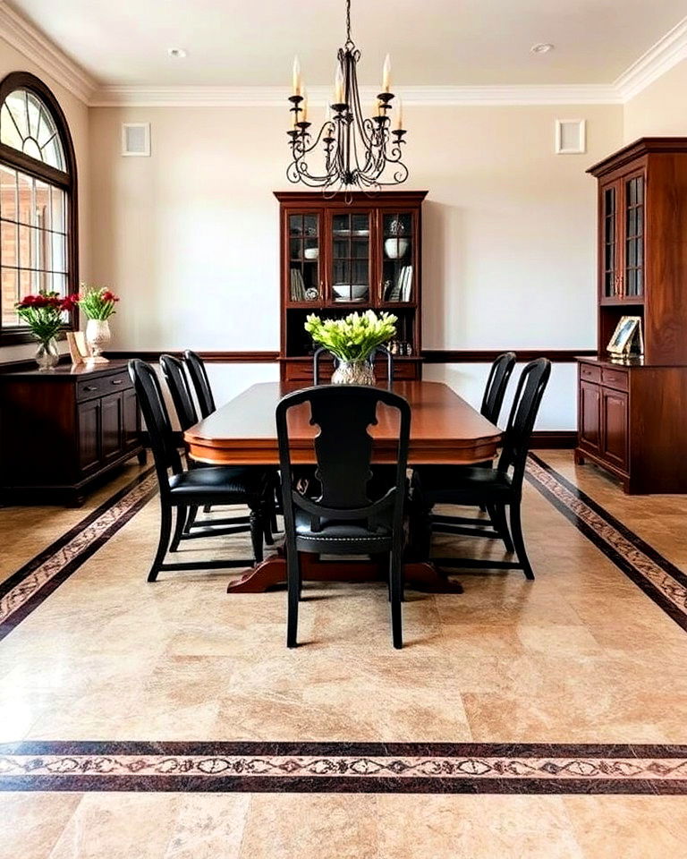 stained concrete dining floor with custom borders