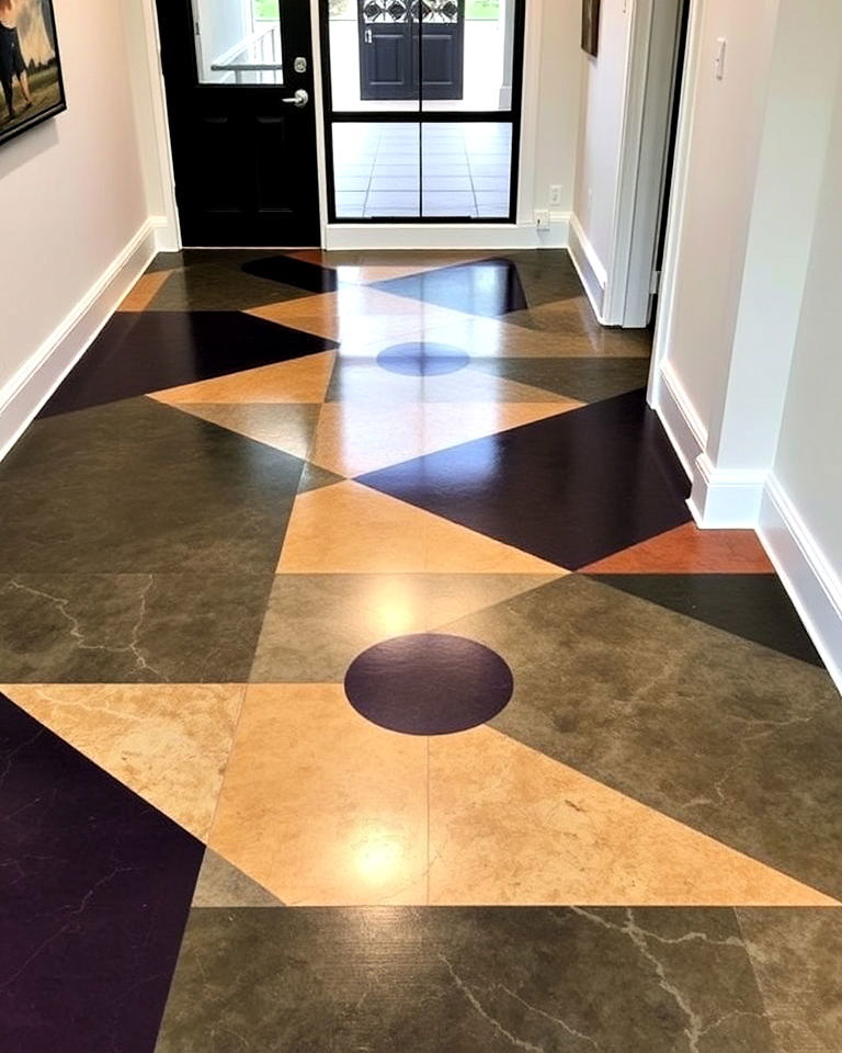 stained concrete home floor with geometric patterns