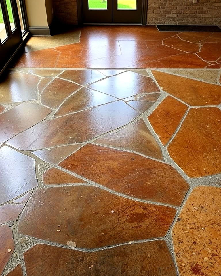 stained concrete interior floor with exposed aggregate