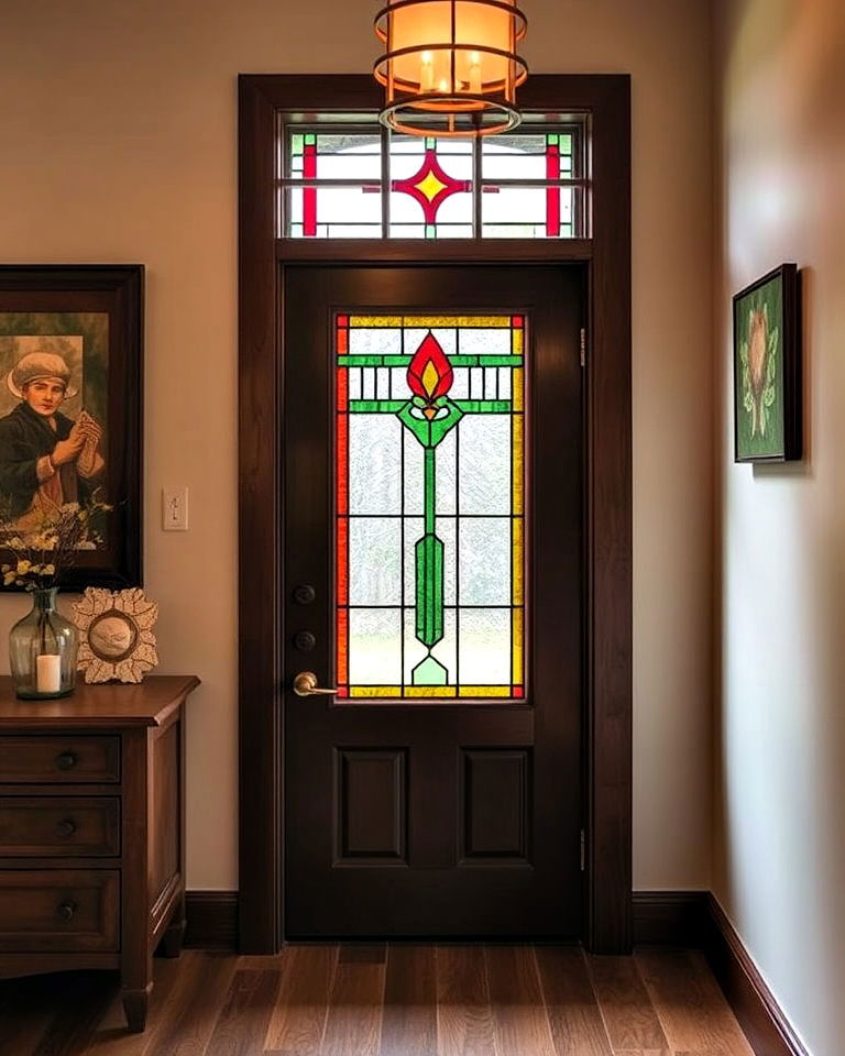 stained glass accents to enhance prairie style interior