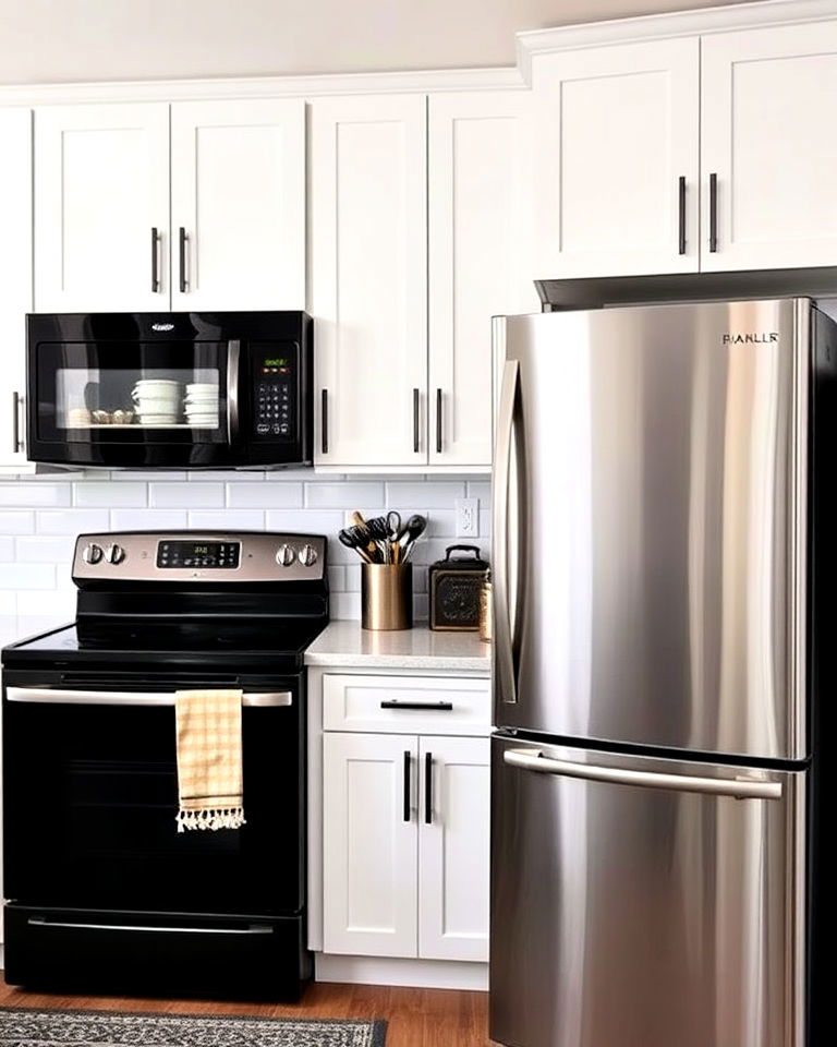 stainless steel and black appliances for kitchen