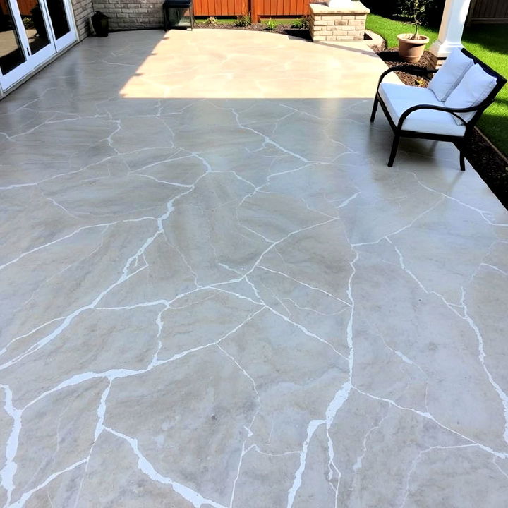 stamped concrete patio with a luxurious stained marble effect