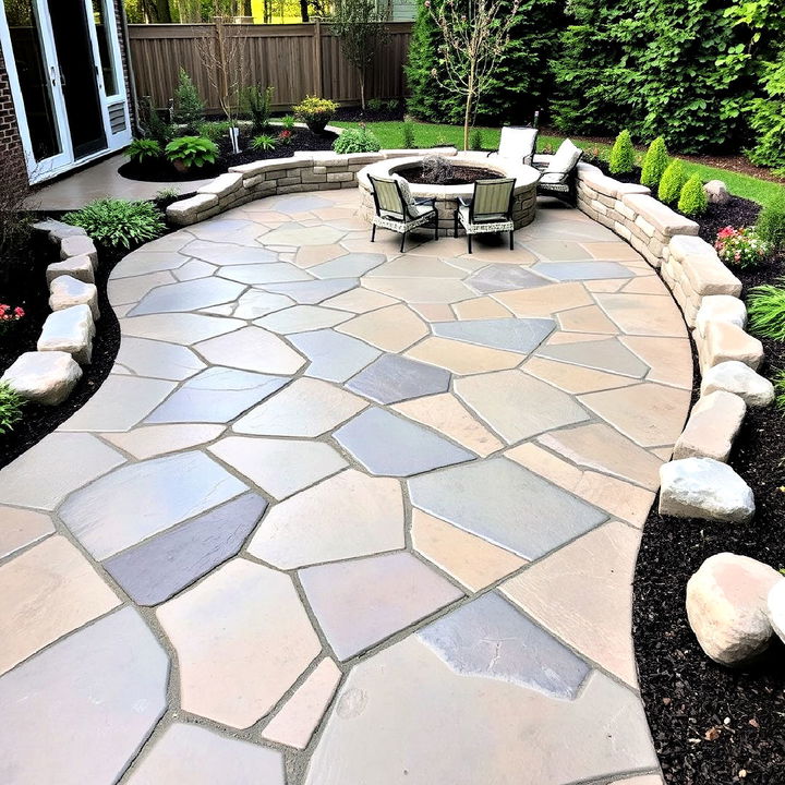 stamped concrete patio with a natural riverstone imitation