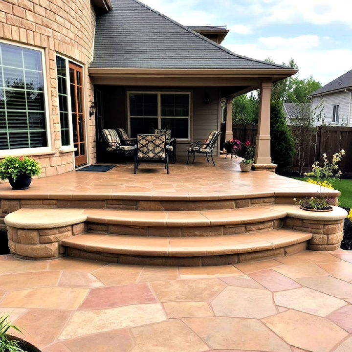 stamped concrete patio with an earthy sandstone texture