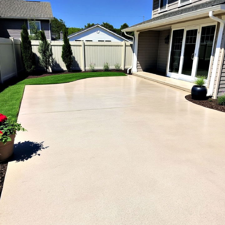 stamped concrete patio with glossy polished finish