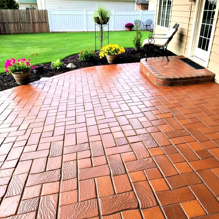 stamped concrete with a basketweave pattern for small patios