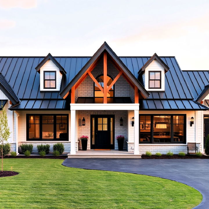 standing seam black roof for a sleek minimalist farmhouse