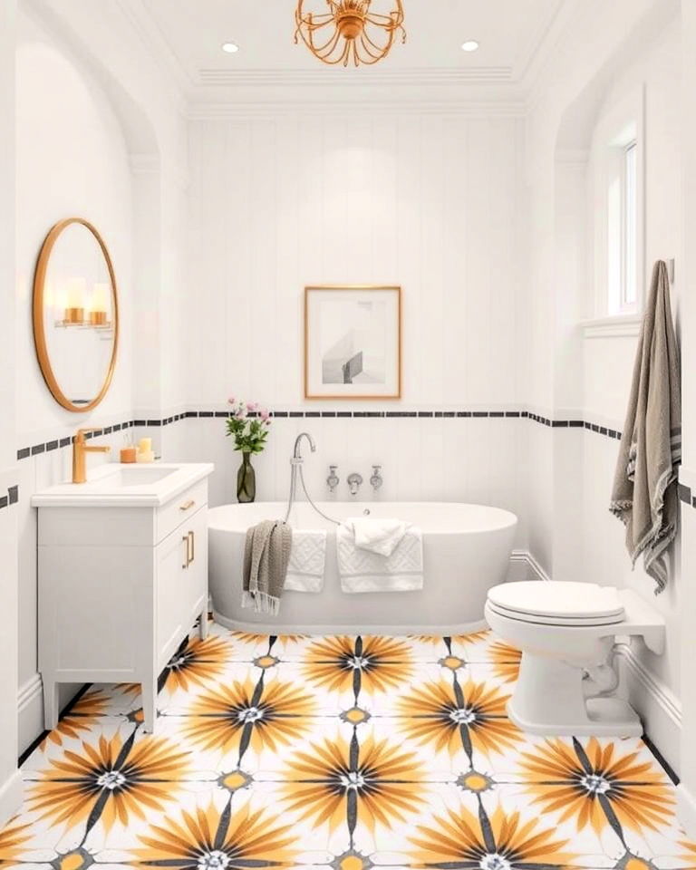 starburst mosaic design tile bathroom floor