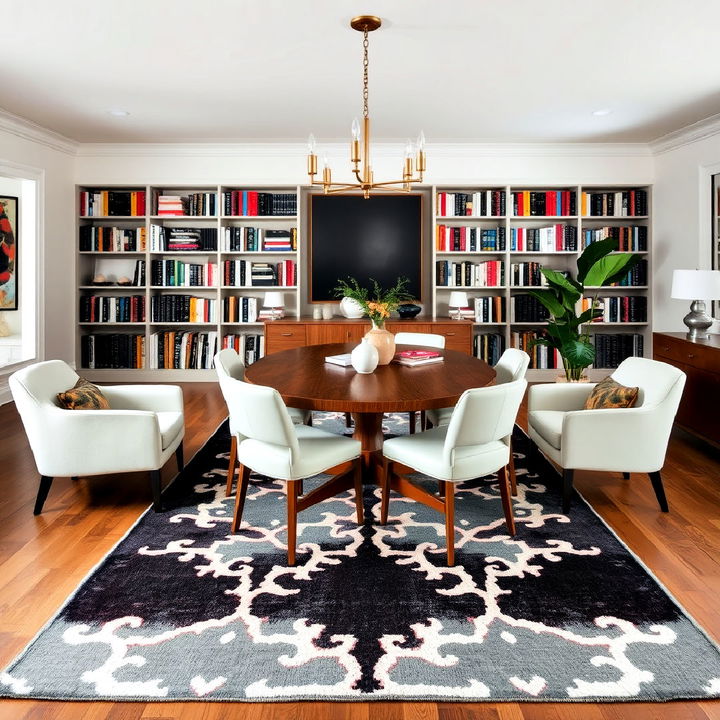 statement rug to define your library dining space