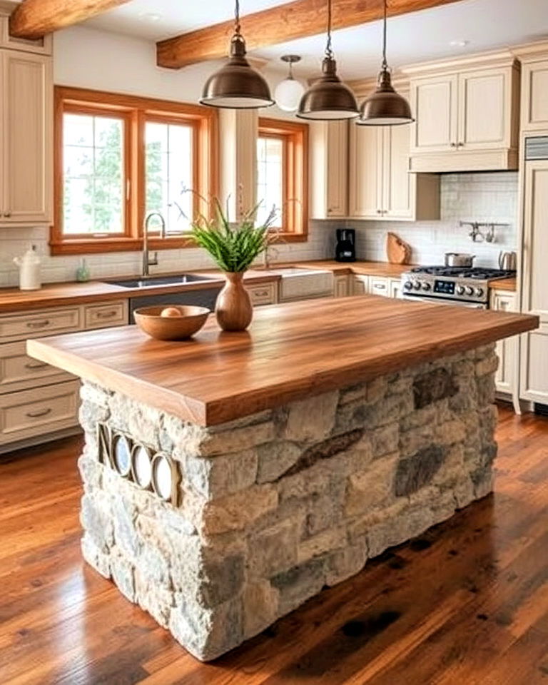 stone island with wood countertops