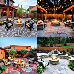 stone patio with a fire pit ideas