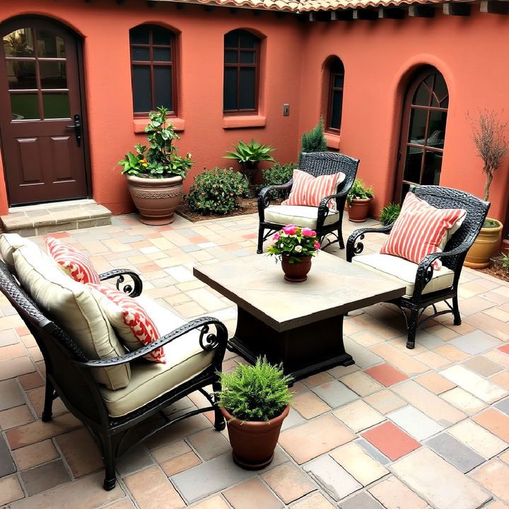 stone paver seating area for a spanish style patio