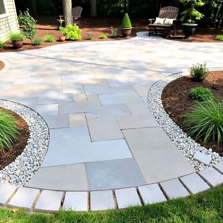 striking bluestone patio pavers with a gravel border