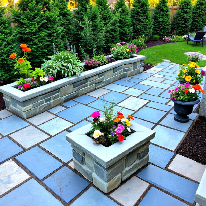 stunning bluestone patio with chic planter boxes