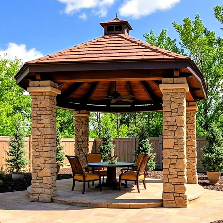 sturdy stone pillar gazebo for a solid look