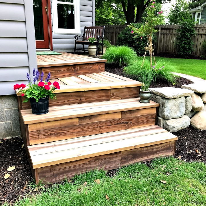 stylish and sustainable reclaimed wood patio steps