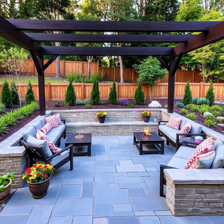 stylish built in seating for a bluestone patio