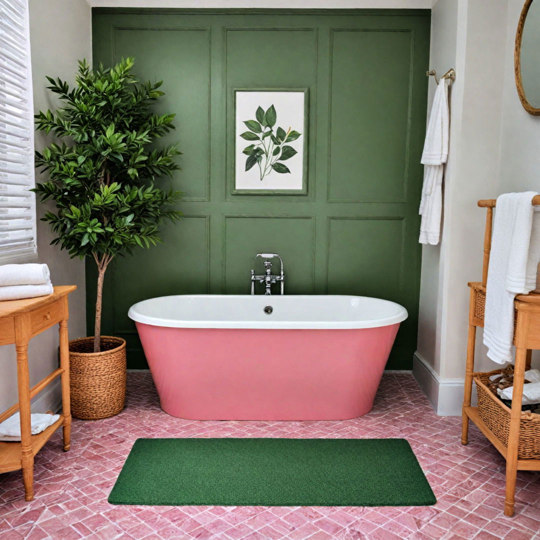 stylish pink tub with green mat