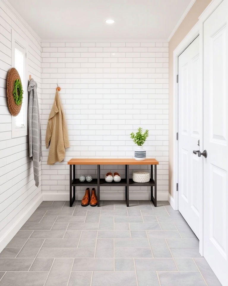 subway tile floor in a grid layout