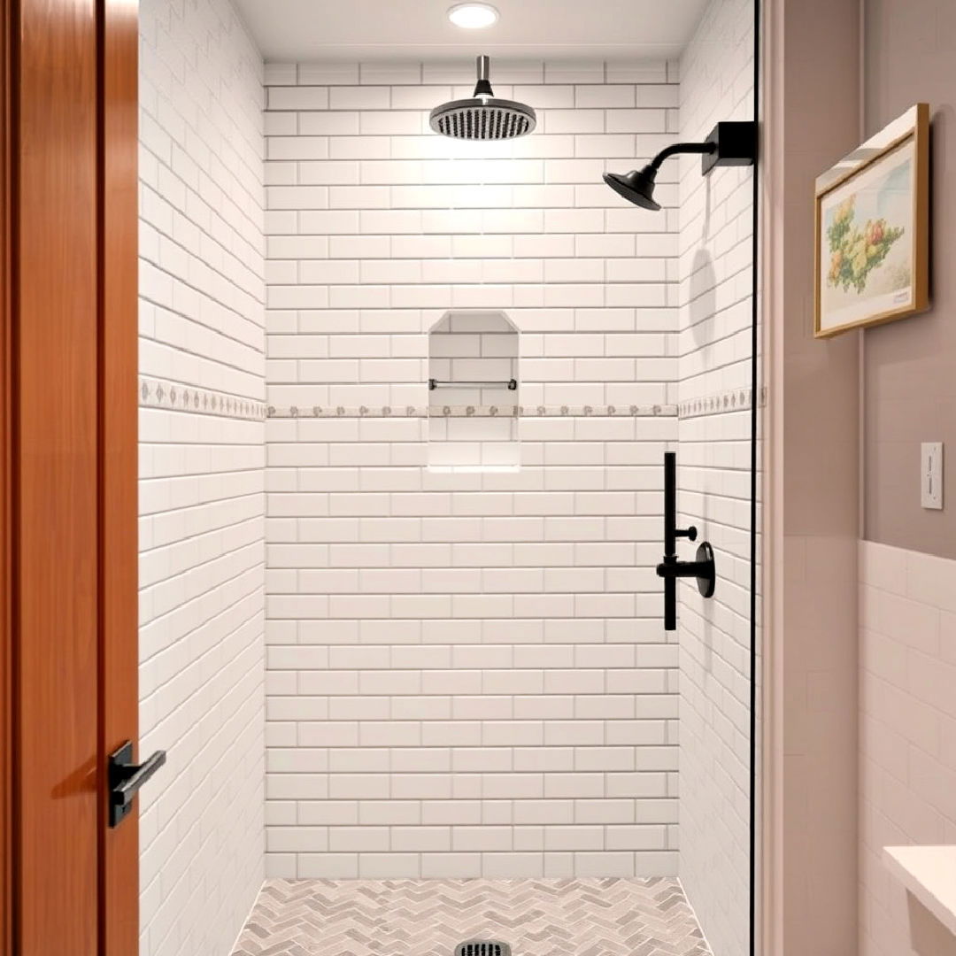 subway tile shower with a twist