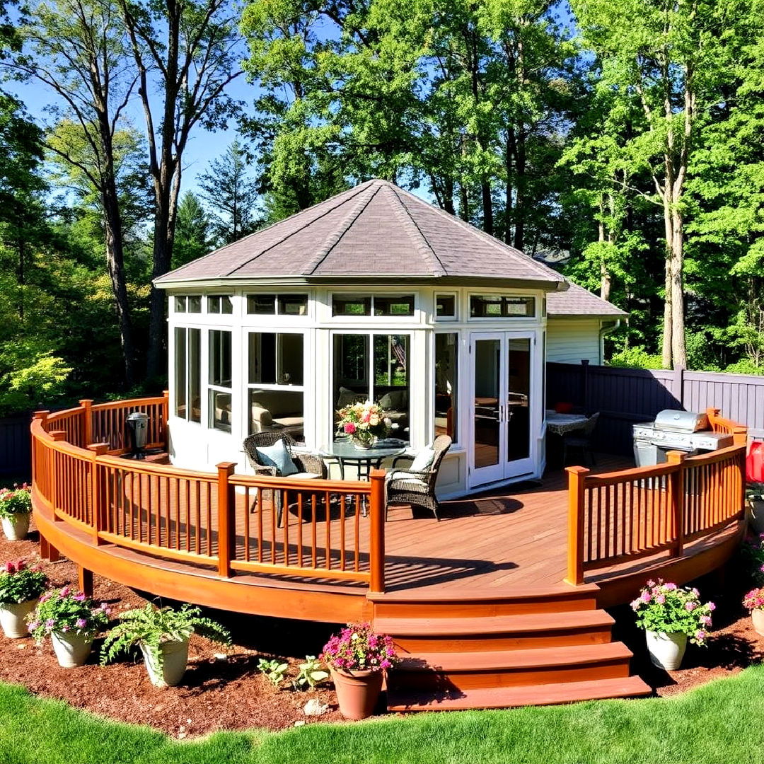 sunroom with a wraparound deck design