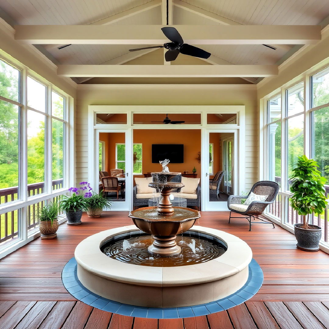 sunroom with deck and water feature