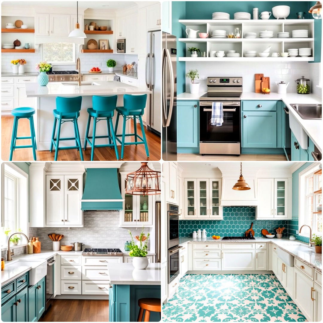 teal and white kitchen ideas