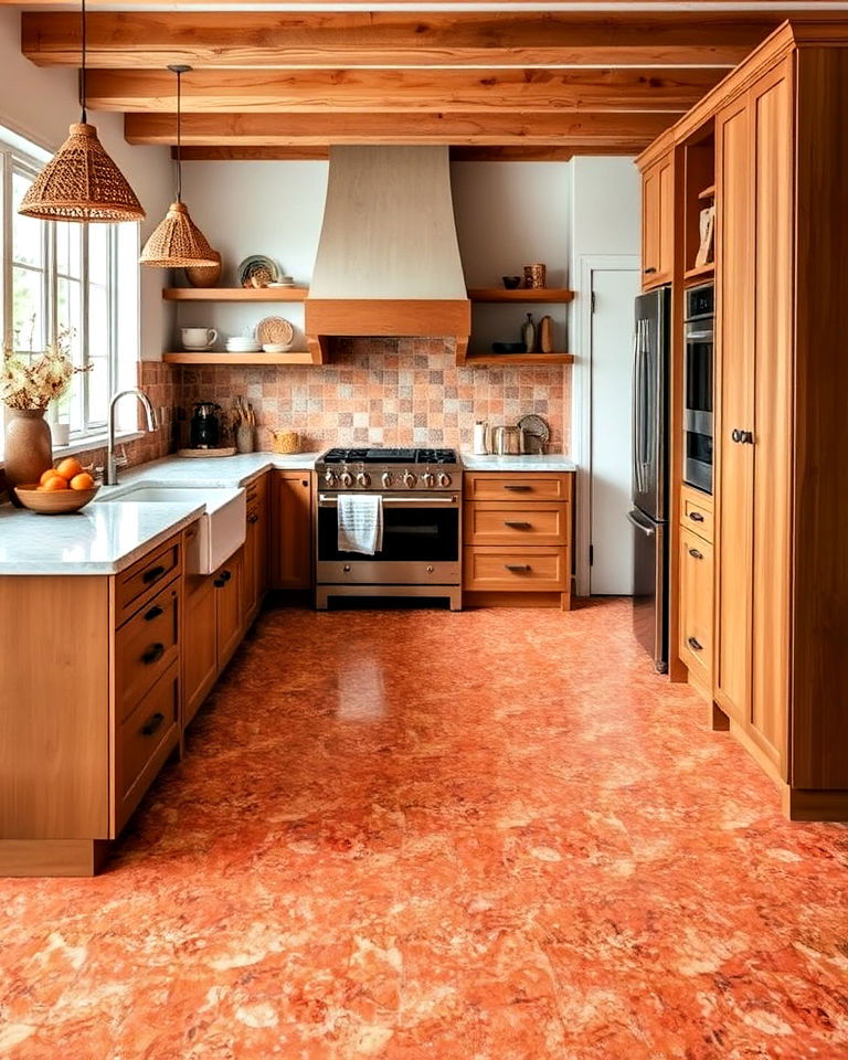 terrazzo floor with warm orange hues