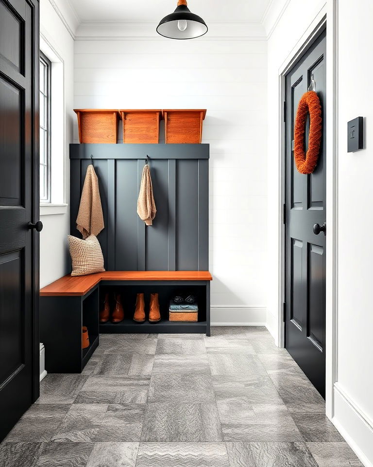 textured tiles floor for mudroom