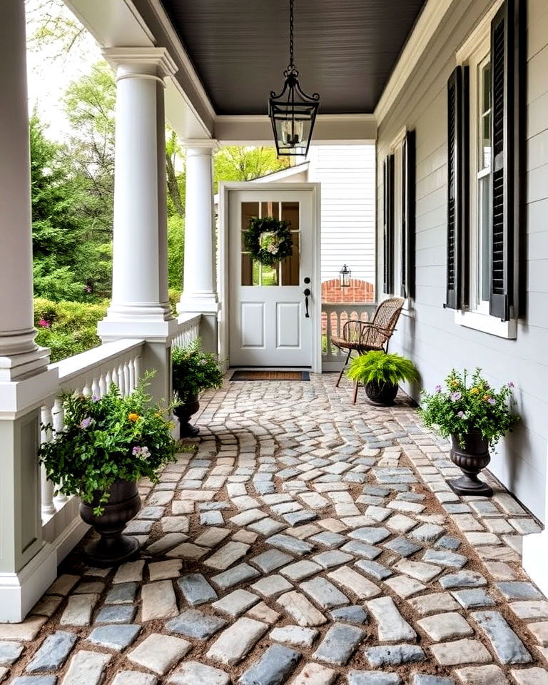 timeless and classic cobblestone porch floor