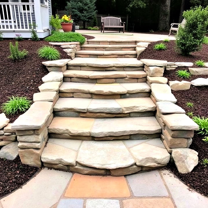 timeless and elegant stone slab patio steps