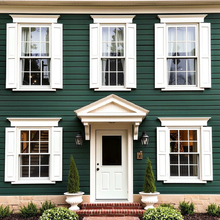 timeless dark green with off white shutters