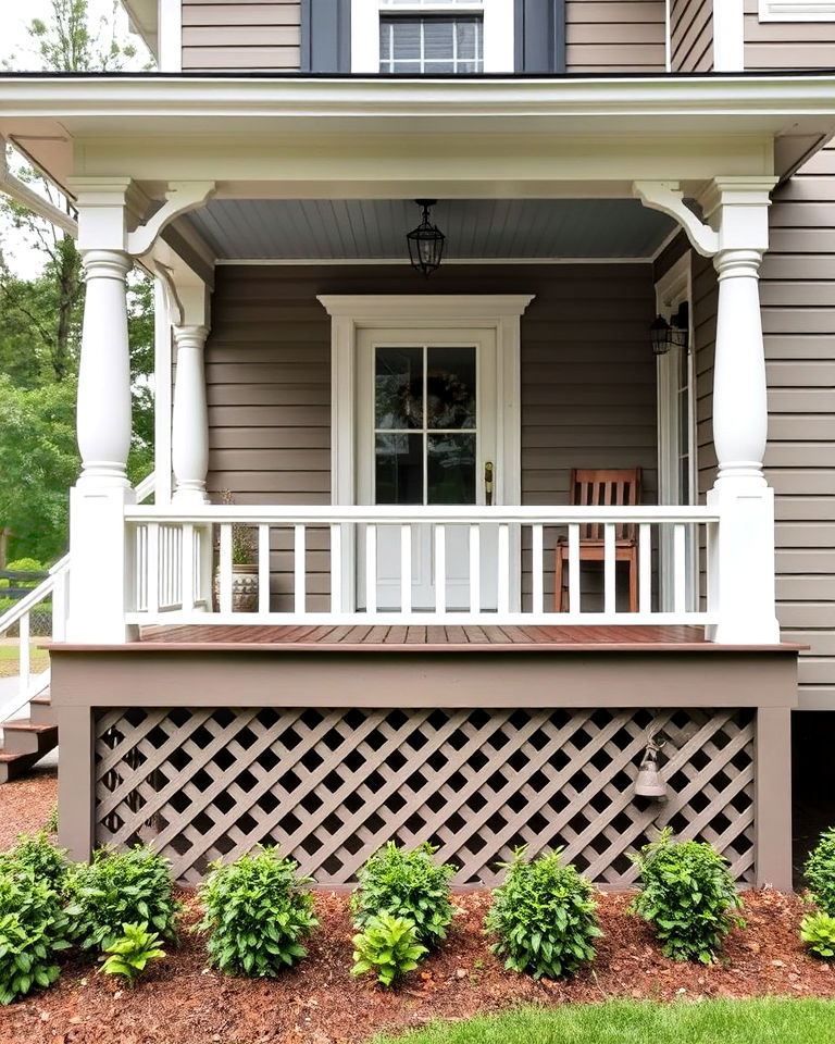 traditional lattice skirting for colonial front porch