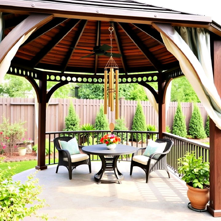 tranquil gazebo with decorative wind chime