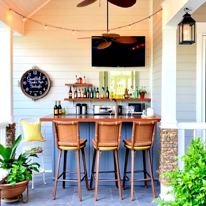 transform your side porch with an outdoor bar setup