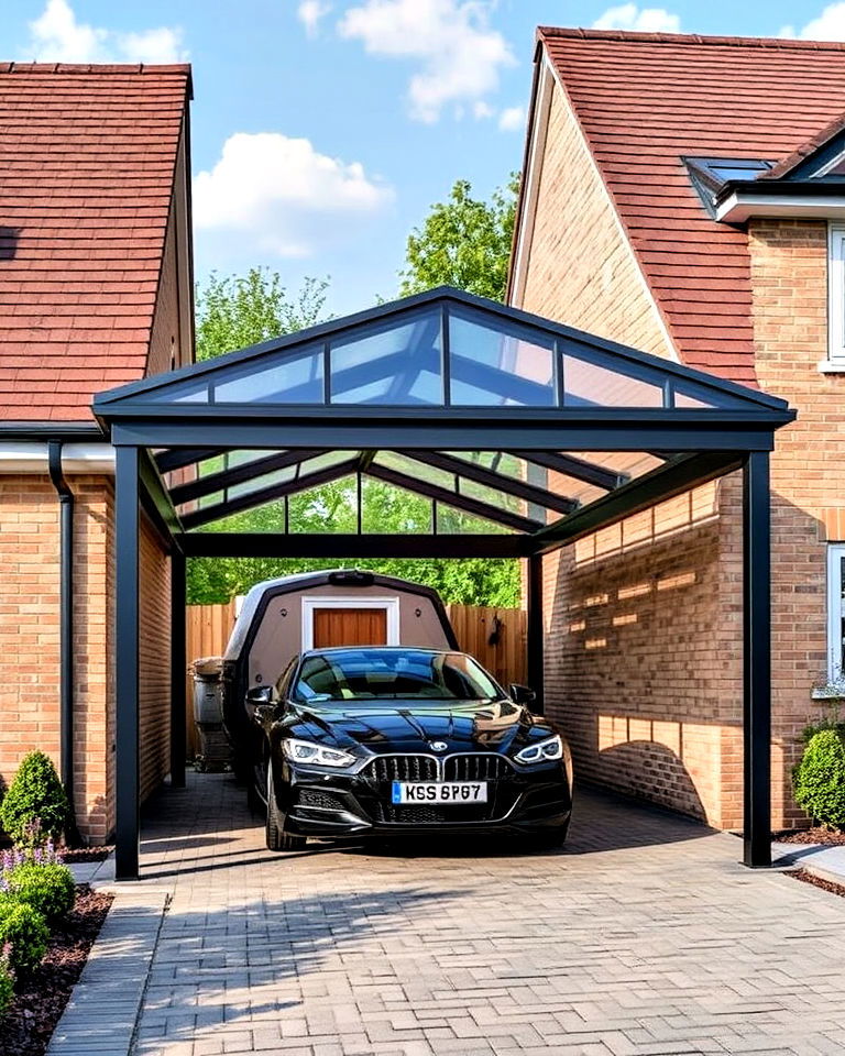 transparent glass roof car porch