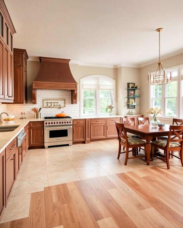 travertine and hardwood combination floor